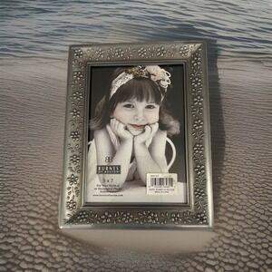 Burnes of Boston 5x7 Picture Frame Brushed Silver Pewter Look Floral Embossed